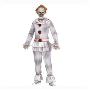 Fun World Twisted Clown Pennywise Costume Mens Large Horror Halloween Mask Set